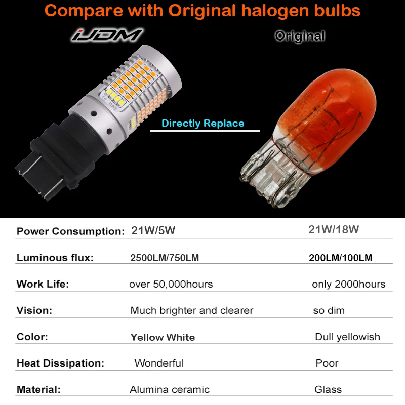 Error Free No Hyper Flash Dual Color Switchback White/Amber 3157 12V 3155 T25 LED Bulbs For Daytime Running/Turn Signal Lights