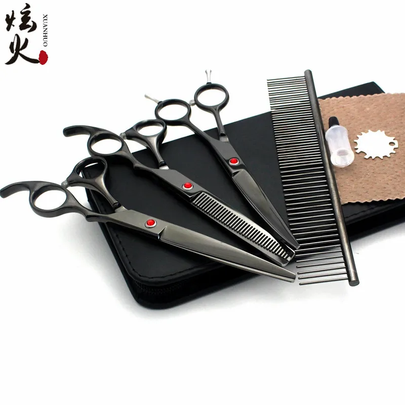 

Professional Pet Scissors Pet Grooming Scissors Set 7/8 inch Straight&Curved&Thinning Dog Hair Cutting Shears 3pcs Kit+Comb Case