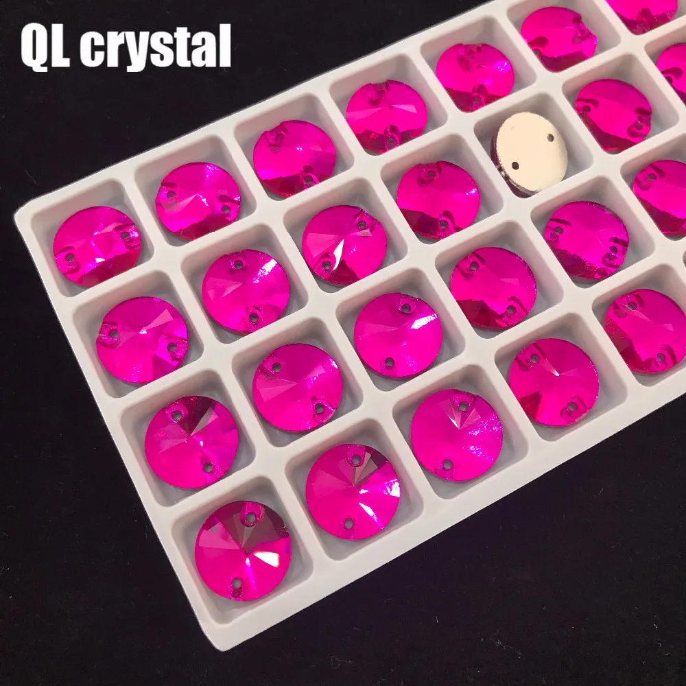 QL Glass Crystal Sew on Rhinestones rose red Flatback  Round stone for wedding dress DIY clothing bags shoes accessories