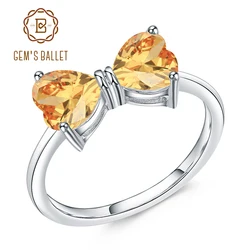 GEM'S BALLET 925 Sterling Silver Bow Knot Ring 1.56Ct Natural Citrine Gemstone Rings For Women Valentine's Day Gift Jewelry