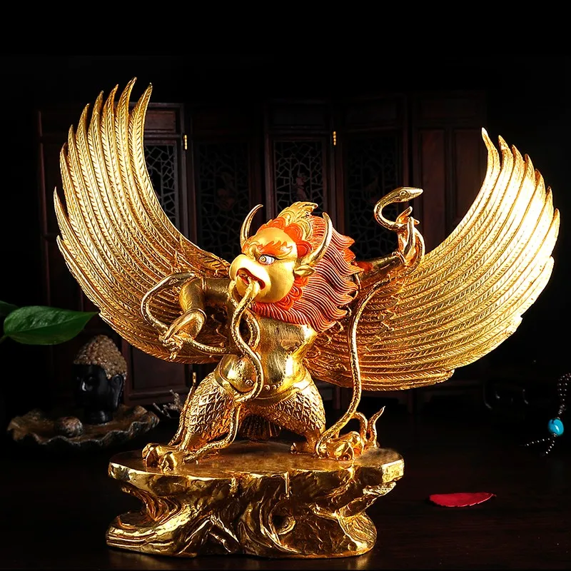 

TOP GOOD Buddhist supplies # HOME Talisman Protection # Tibetan Buddhism Garuda Dharma Gilding brass statue 27 CM