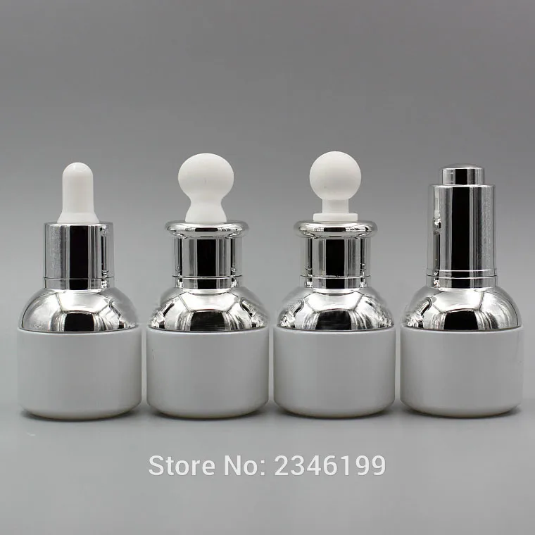 

30ML 30G 15Pcs/lot Pearl White Glass Bottle Sliver Cap Dropper Bottle White Rubber Top Cosmetic Essence Serum Packing Bottles.