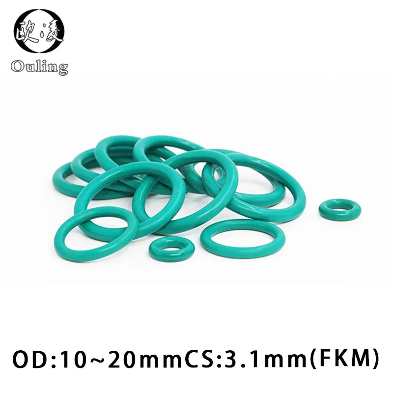 

10PCS/lot Rubber Ring Green FKM O ring Seal 3.1mm Thickness OD10/11/12/13/14/15/16/17/18/19/20mm ORings Seal Oil Gasket Washer