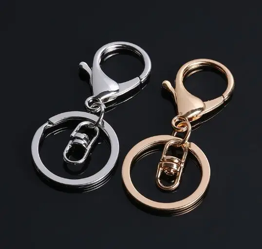 20pcs 30mm Lobster Clasp Keychain Key Chains Hook Keyrings Round Golden Silver-Plate for Jewelry Making