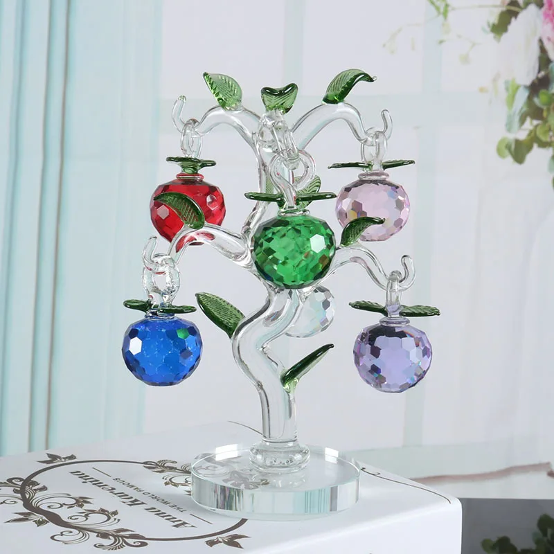 Crystal 6 pcs Apples Tree Figurine Glass Apple Fruit Sculpture Craft Home Table Paperweight Ornament Souvenirs Christmas Decor