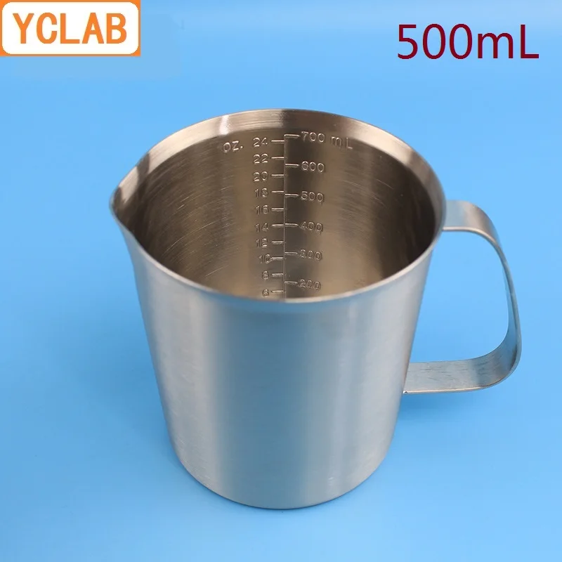 YCLAB 500mL 304 Stainless Steel Measuring Cup Beaker with Graduation Laboratory Kitchen Latte Art Coffe Cup