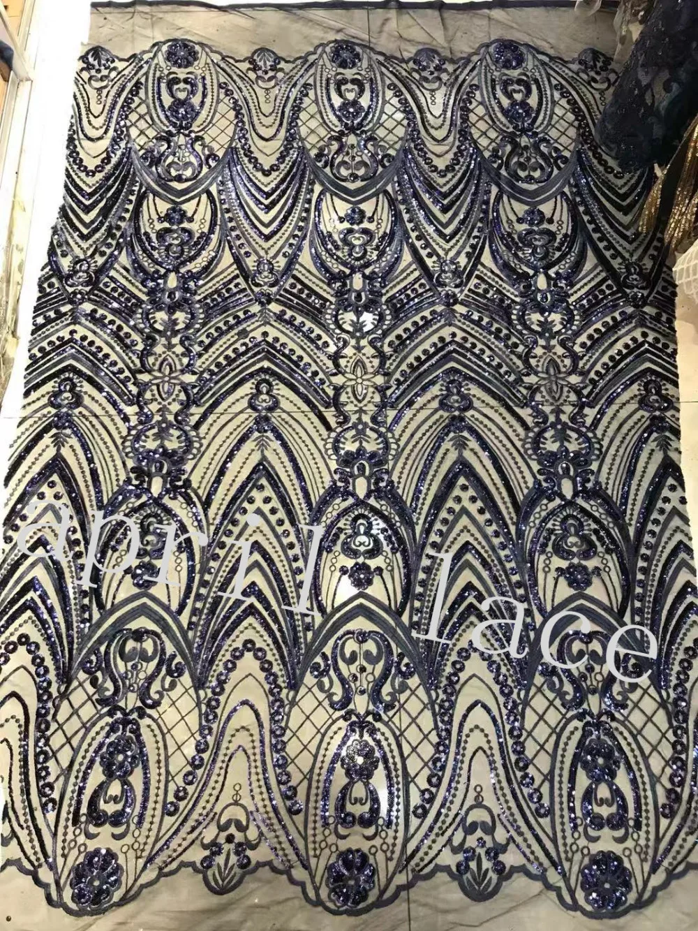 

stock tt004 # 5 yards dark blue mesh pearls net tulle mesh lace for bridal wedding dress/sawing