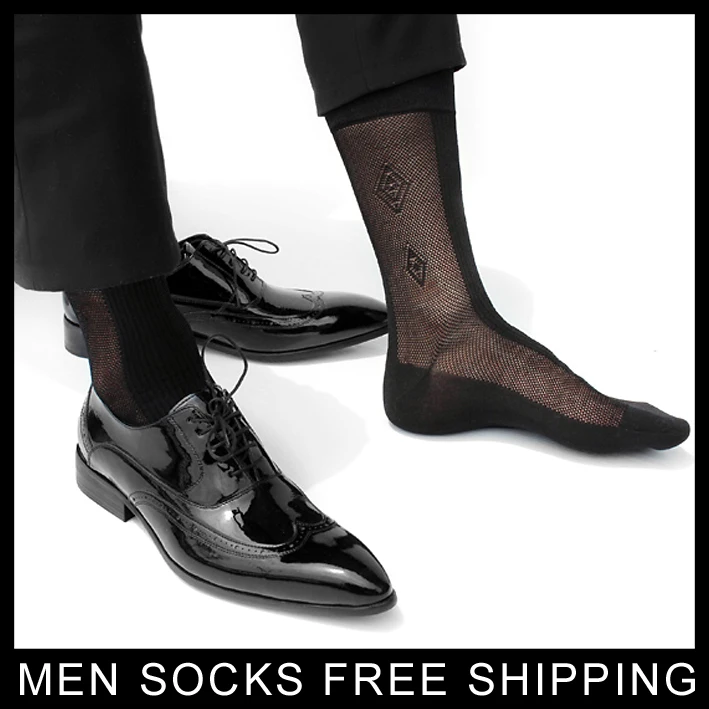 High Quality  Men Formal Silk Socks Black Sheer Jacquard Socks For Male Sexy Foot Socks Retail