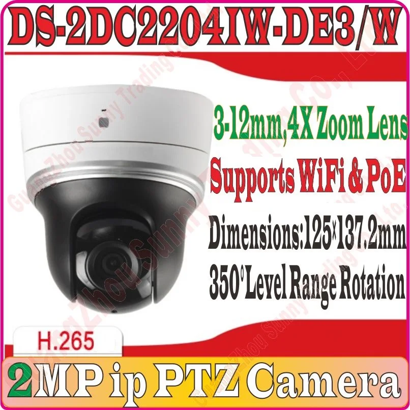 

Chinese-Firmware DS-2DC2204IW-DE3/W 1080P/2MP Mini PTZ IP Camera 3mm-12mm 4X Zoom With IR 30M Support WiFi /PoE/ ONVIF/SD Card