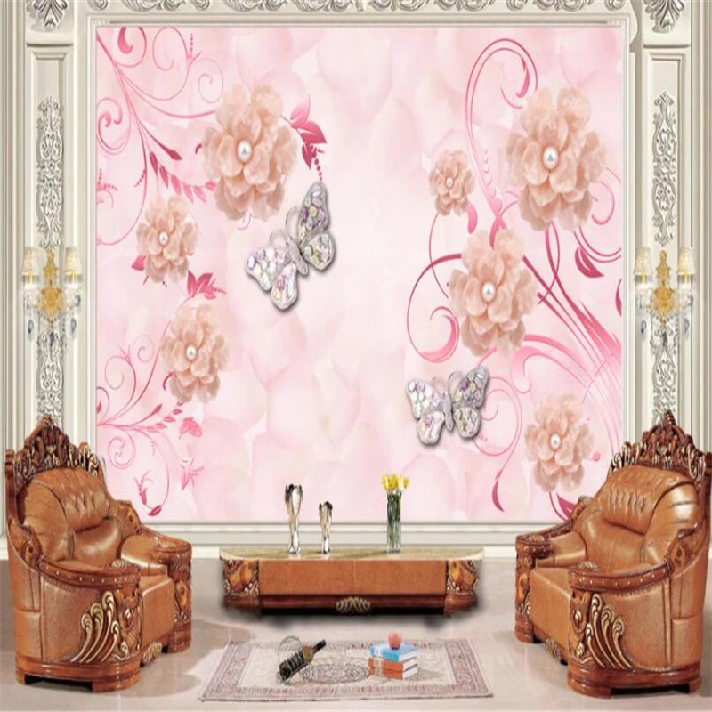 beibehang wallpaper for walls Custom modern wallpaper flower butterfly love flower TV background wall murals wall paper