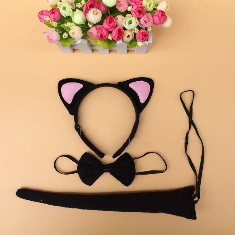 1sat =3pcs Children Halloween Children\'s Day Dress Up Animal Cat ears Headband Fancy Dress Costume Hen Party Devil Set Headwear