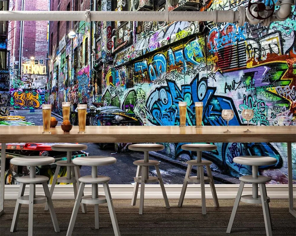 

Custom Wallpaper three-dimensional graffiti alley building Background Mural home decoration self-adhesive material 3d Wallpaper