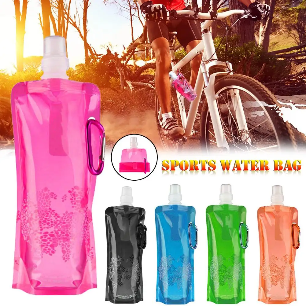 Hot Eco-Friendly Portable Foldable Reuseable Water Bottle With Carabiner Outdoor Sports Travel Folding Bags