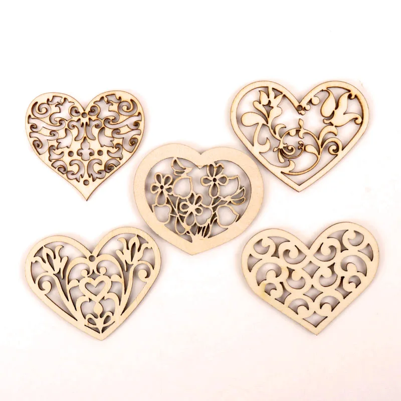 Lovely Heart Pattern Wooden Scrapbooking Collection Craft Handmade DIY Accessory Home Decoration 48-56mm 10pcs