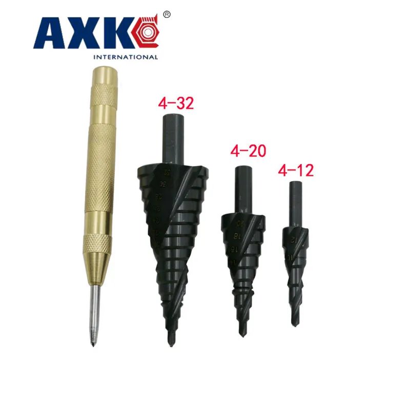 

HSS cobalt step drill with nitrogen high speed steel spiral metal cone drill set triangle handle hole cutter 3PCS 4-32MM