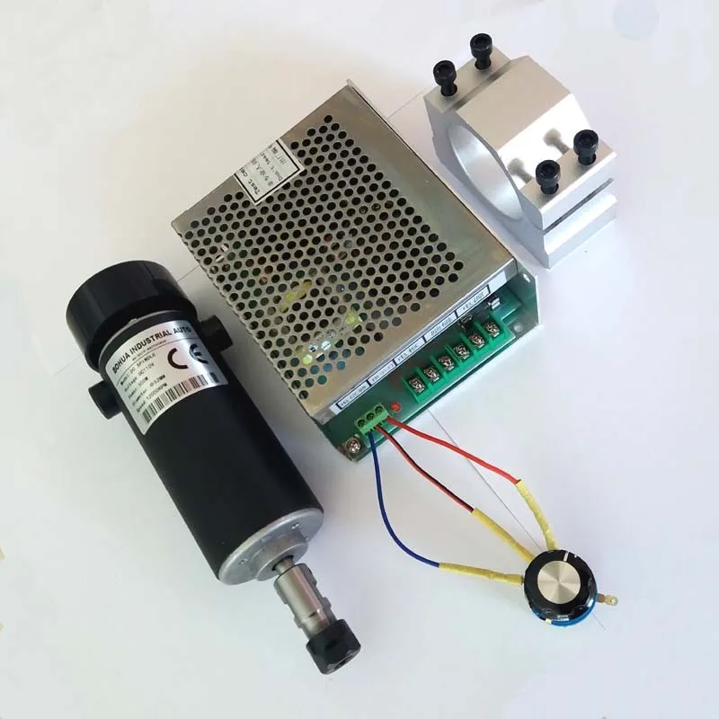 0.5kw chłodzony powietrzem silnik wrzecionowy ER11 chuck 500W wrzeciona silnik prądu stałego i 52mm zaciski i regulator prędkości zasilania dla CNC