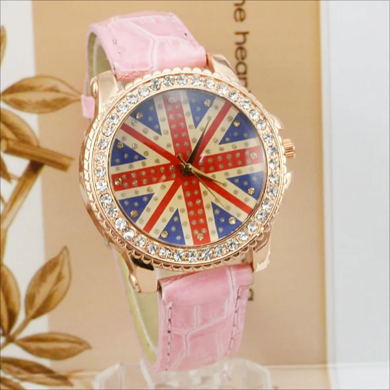 relogios feminino 2020 Women Watches British Style British Flag Watch Women Rhinestone Watches Quartz Watches Leather WOMAGE