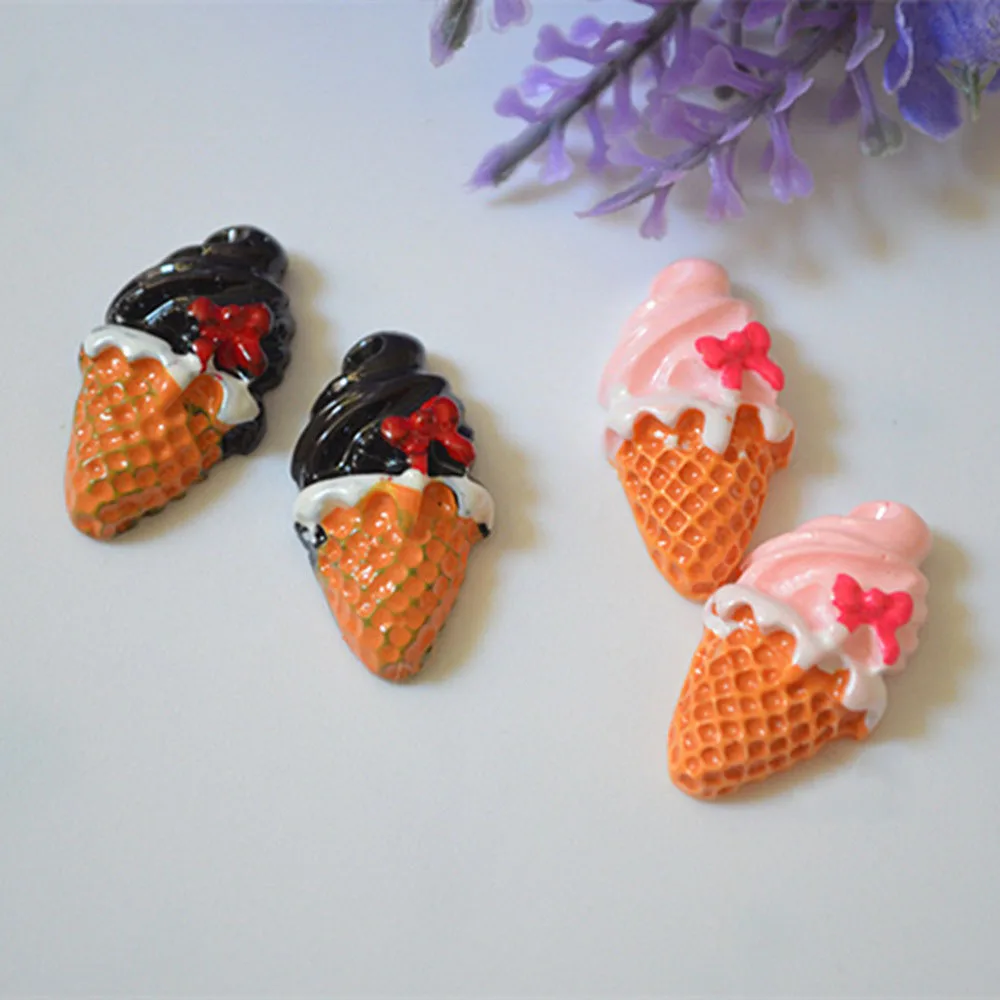 

100pcs/lot resin ice cream cone crafts for headwear phone decorates DIY accessories 23*18mm