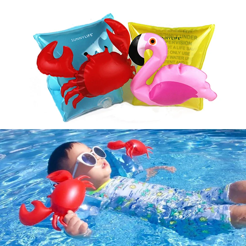 1Pair PVC Pool Swimming Arm Ring Crab Flamingo Inflatable Arm Floatation Sleeves Water Wings Swimming Arm Floats for Children