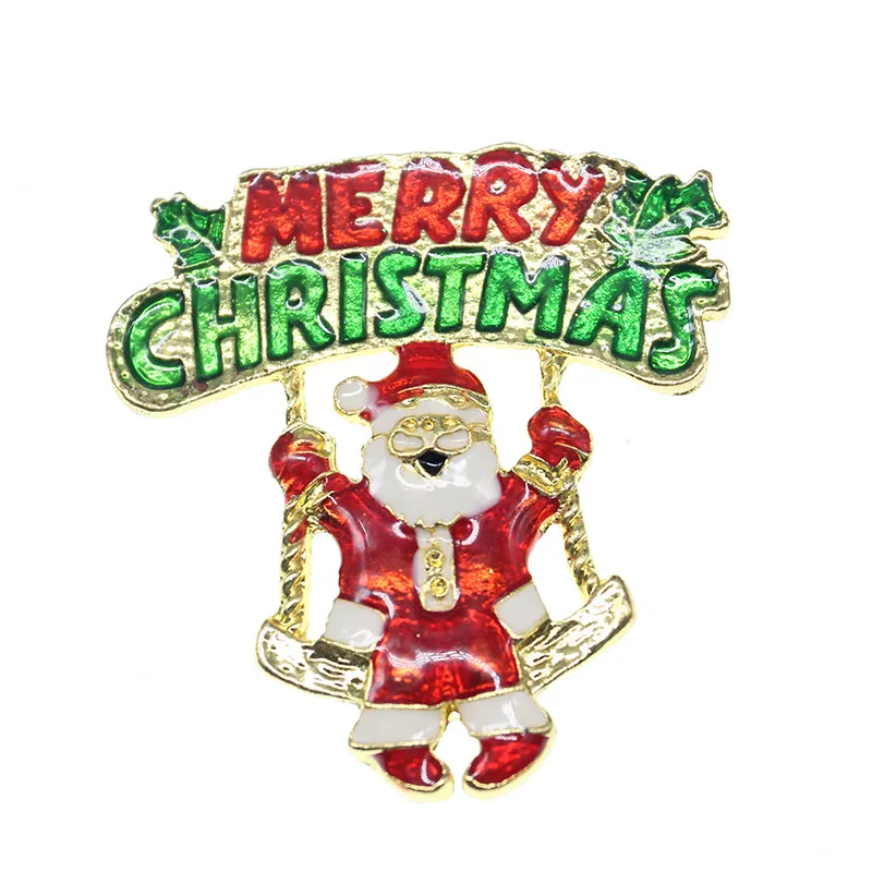 100pcs Fancy clear enamel gold plated cute Santa Claus Merry Christmas brooch pin For decoration/gift