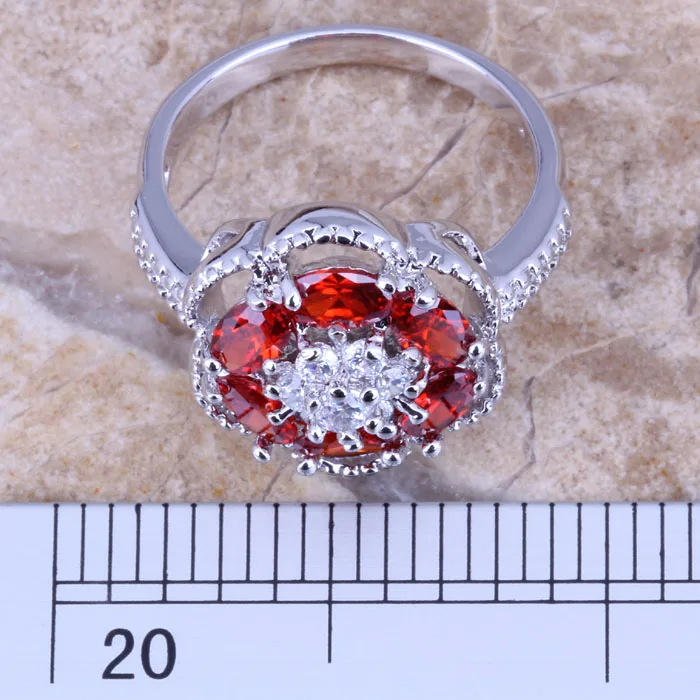 Clean White CZ Red Garnet Silver Plated  Women\'s Jewelry Ring Size 6 / 7 / 8 / 9 R0400