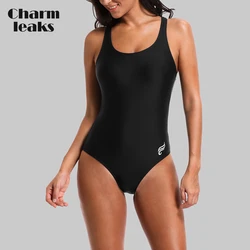 Charmleaks Women One Piece Sports Swimwear Watercolor print Sports Swimsuit Cutout Swimsuits Sexy Monokini Bikini