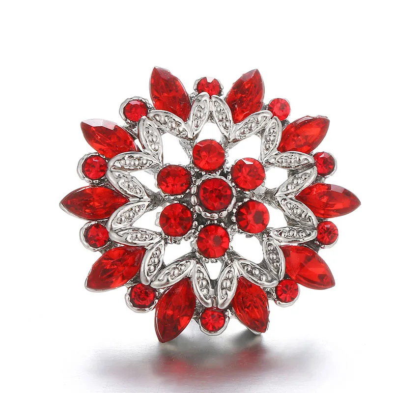 New Beauty Vintage Crystal&Red Rhinestone Flowers hollow metal 24mm snap buttons fit 18mm snap jewelry wholesale