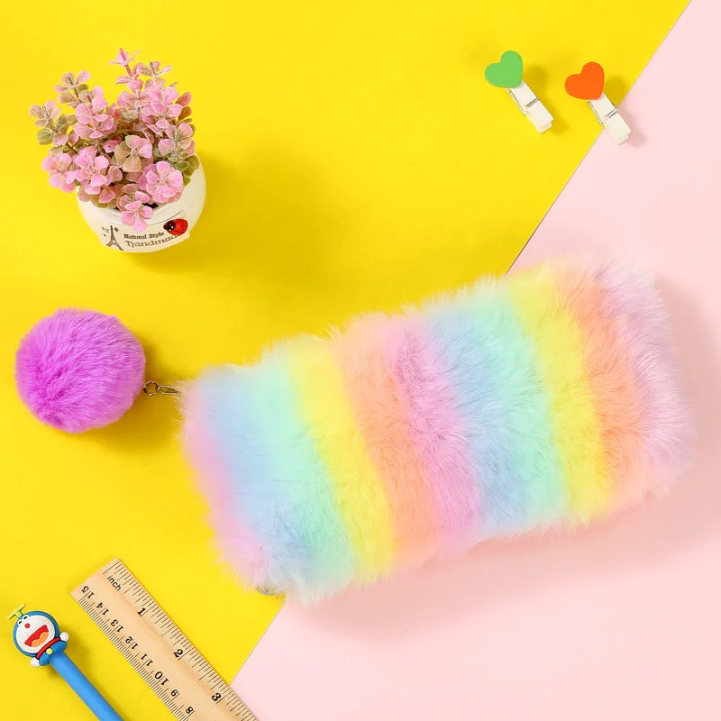 Plush Pencil Case Trousse Crayon Pennen Etui Scolaire Stylo School trousse Laser Hairball For Girls Estuches Para El Colegio