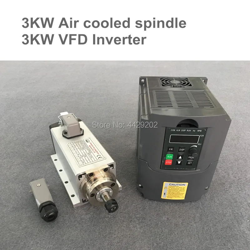 CNC Milling Spindle motor Air Cooled Spindle 3KW 4 Bearings& 3.0kw VFD/inverter variable frequency driver spindle speed control