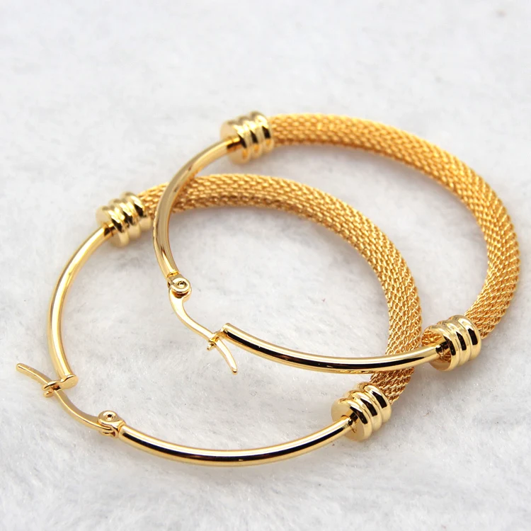 Brand Earrings For Women Fashion Jewelry Gift Wholesale Trendy 2 Colors Gold Color/White Gold  Color Net Round Hoop Earrings