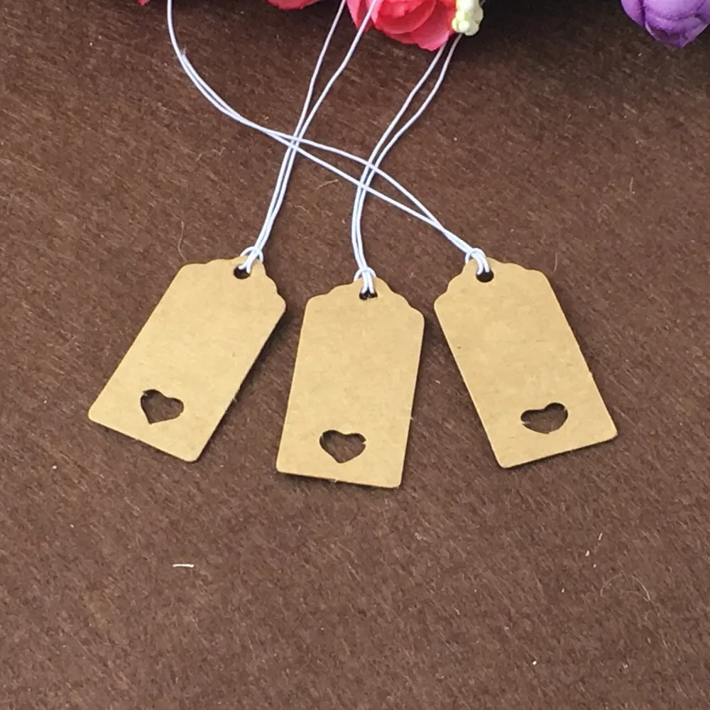 4x2cm Kraft Price Tags With Heart Hole Blank Gift tags DIY Hang tags,packaging labels paper cards 200PCS Tags+200PCS Strings