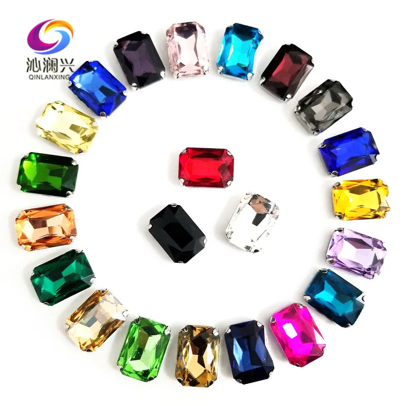 Mix Color Setting Glass Crystal Loose Rhinestones, Rectangle Octagonal Shape Sew on Stones, Diy Clothing Sewing Accessories