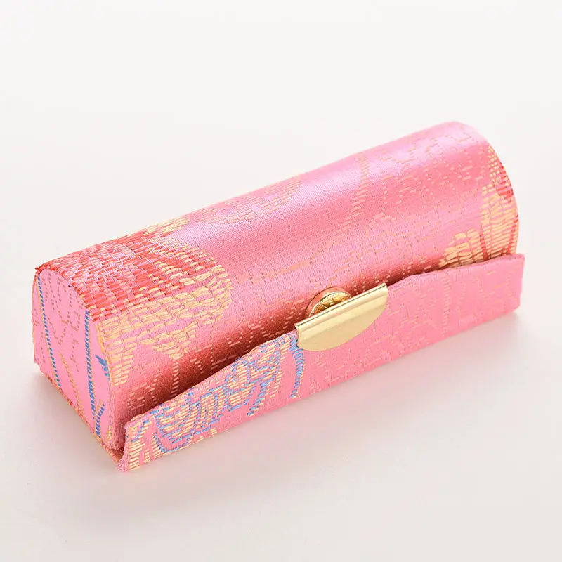 1 Pcs Coin Lipstick Holder Random Color Embroidered Flower Design Lipstick Case Box with Mirror Hasp Cosmetic Bags