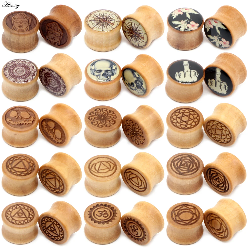 Alisouy 2 sztuk moda naturalne drewniane zatyczki do uszu Flesh tunele wskaźniki 8-20mm ucho Tragus Expander nosze piercing biżuteria
