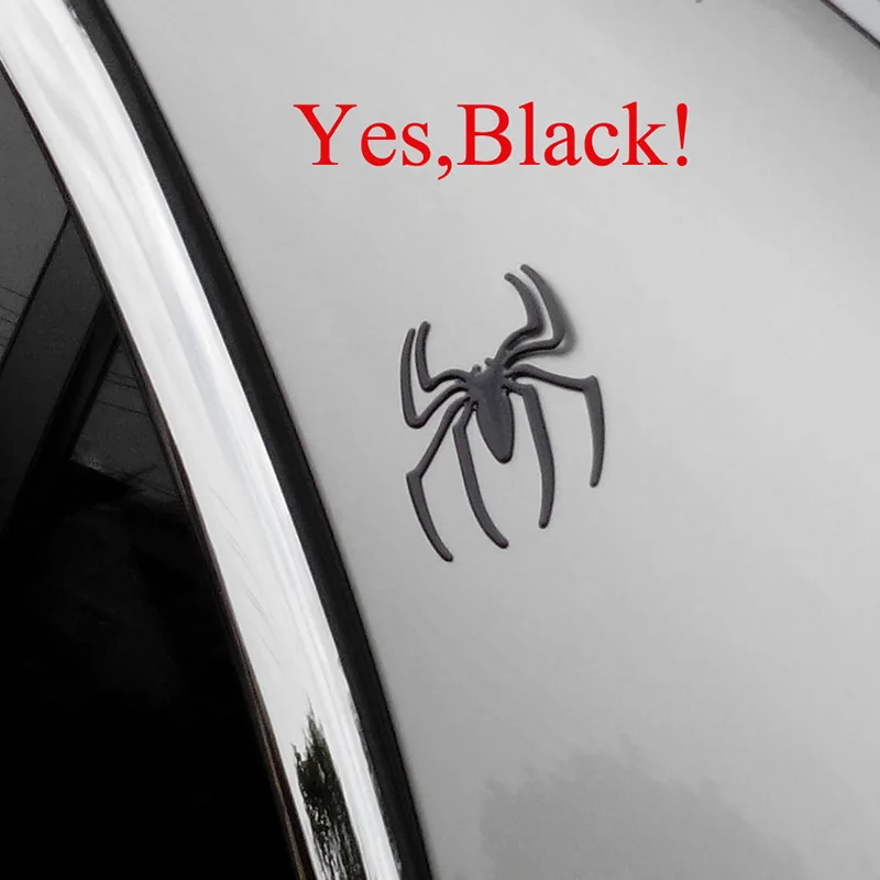 1 pair Cool Spider 3D Car Sticker Soft PVC Chromed Emblem Badge Auto Decal Decoration Accessories Sticker Black silvery