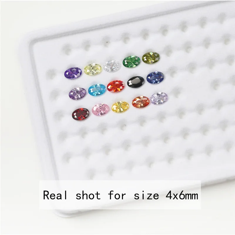 15pcs CZ 1pcs Per Colors Loose Cubic Zirconia Stone Size 4x6~10x12mm Oval Shape Synthetic Gems