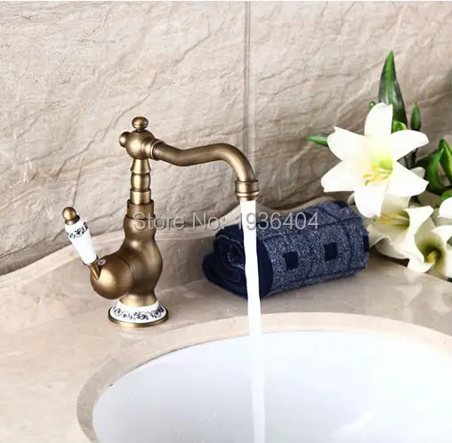 

Newly Antique Brass Finished faucet Mixer Taps Deck Mounted Luxury Appearance with porcelain torneira banheiro AF1071