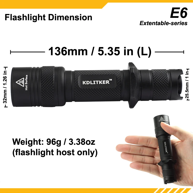 KDLITKER E6 / E6S P60 Flashlight Host - Black