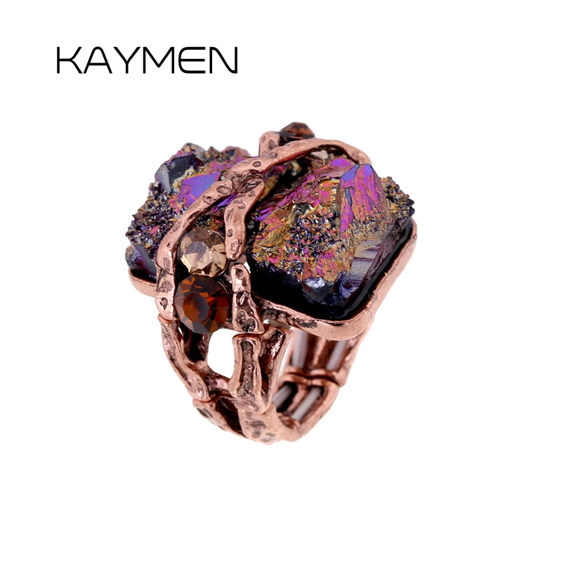 KAYMEN Luxurious Antique Bronze Statement Bohemian Crystal Ring for Women Wedding Engagement Party Accessories