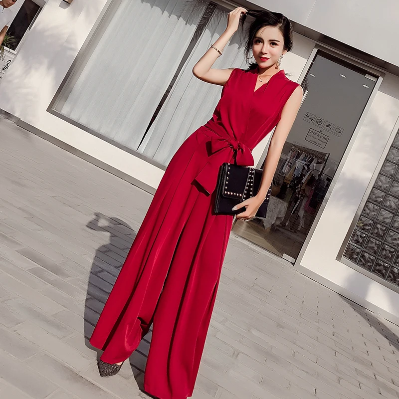 Dames Nieuwe Mode V-hals Jumpsuit Vrouwen Elegante Sexy Boog Rompertjes Hoge Taille Jumpsuit