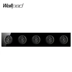 Wallpad EU Wall Socket 5 Way Electrical German Power Outlet 16A Round Design, L6 Black Tempered Glass