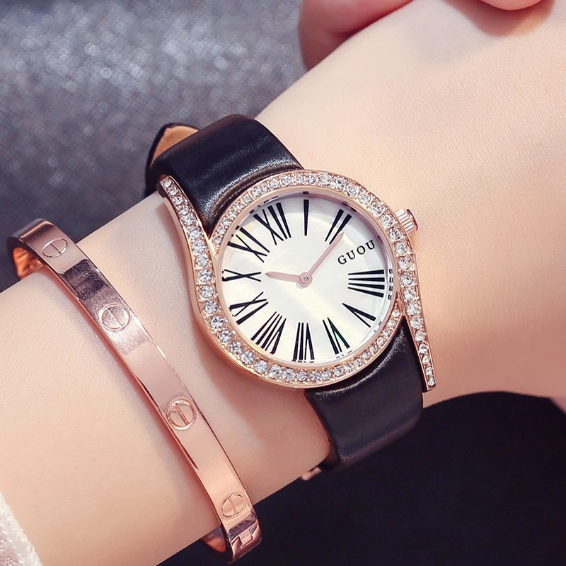 GUOU watches female fashion watch waterproof belt Korean fashion leisure table 69 unique diamond watch