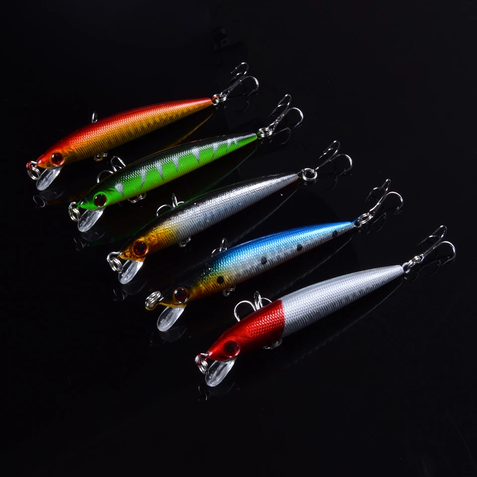 5PCS 9cm/6.2g Pesca Hard Crank Crankbaits Fishing Lure Hard Bait Wobble Treble Hooks Epoxy Coating on Finish Minnow Tackle Eyes