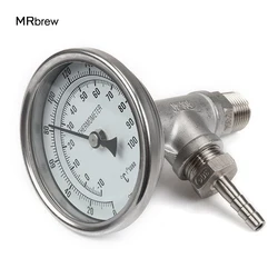 Homebrew In-line Thermometer Monitor For Plate Chiller,1/2’’ NPT Tee & 3’’ Face Bi-metal Thermometer 2’’ Probe Stainless Steel