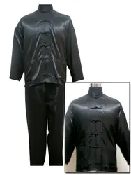 Black Chinese Style Men's Satin Pajamas Set Novelty Button Pyjamas Suit Casual Sleepwear Long Sleeve Shirt&Pant S M L XL XXL