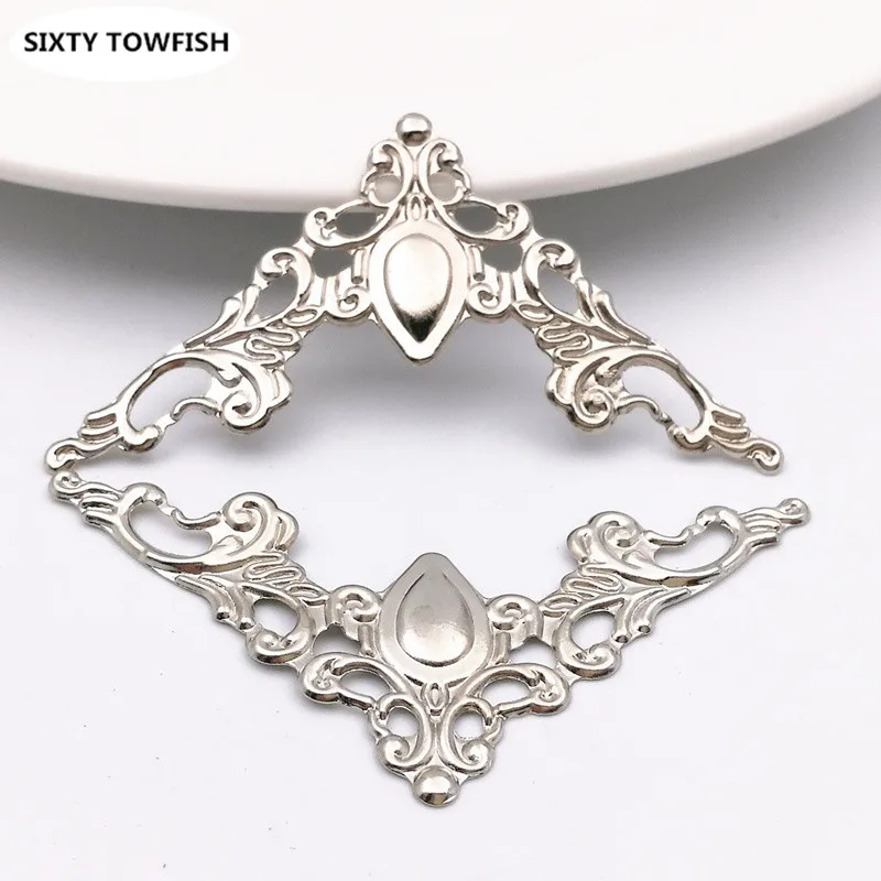 30 pcs/lot diy Jewelry Accessories 57x27mm Gold color/White K Metal Filigree triangle Flowers Slice Charms base Setting Making