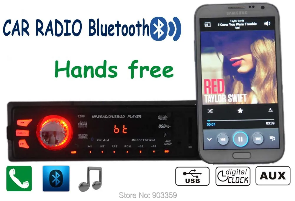 2015 New arrival Car Radio Audio Stereo Player Bluetooth Phone AUX-IN MP3 FM/USB/1 Din/Remote Control For iPhone/Samsung Android