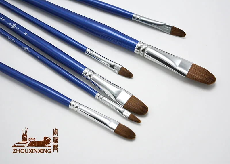 6Pcs/Set weasel hair Fingernail shape acrylic brush Blue Hang Golden Tail Wood rod oil paint brush Drawing pen free shipping