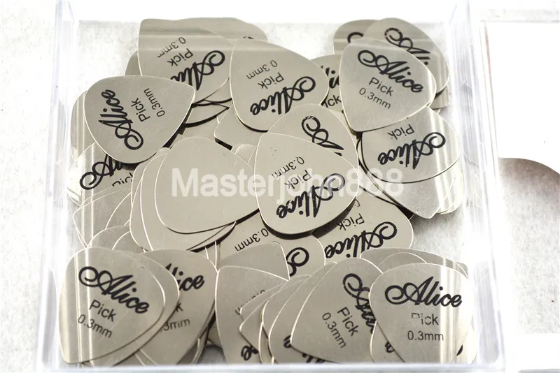 100pcs Alice AP-100S 0.3mm Speed Heart Shape Chrome Metal Stainless Steel Picks Electric Guitar Bass Picks Plectrums