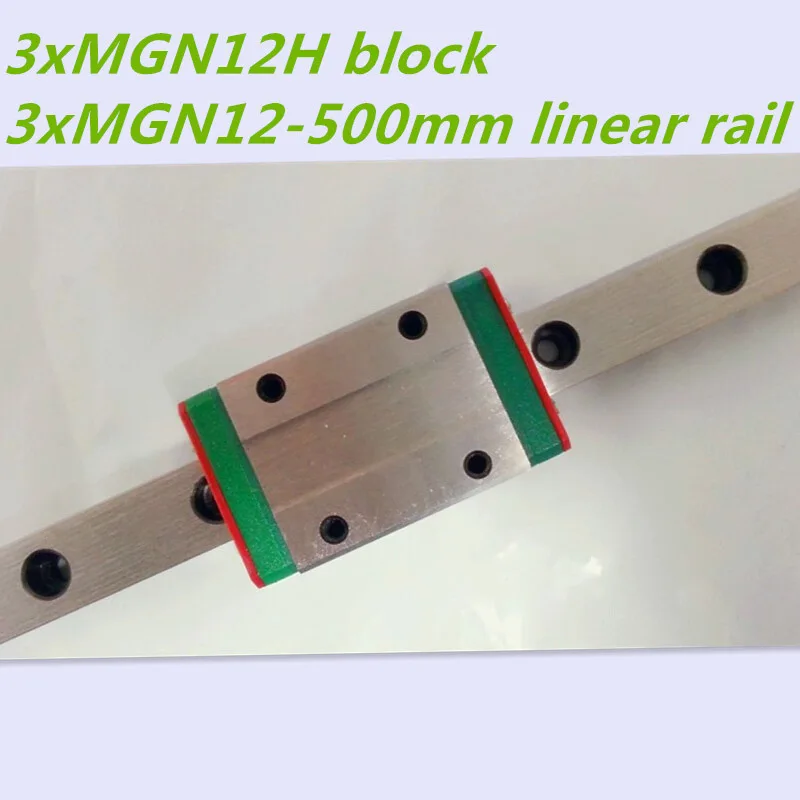 

Mini MGN12 12mm miniature linear rail slide = 3pcs 12mm L-500mm rail+3pcs MGN12H carriage for X Y Z axis 3d printer parts